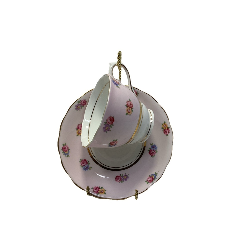 COLCLOUGH English Bone China Tea Cup & Saucer PINK Flowers Cottage Shabby Chic